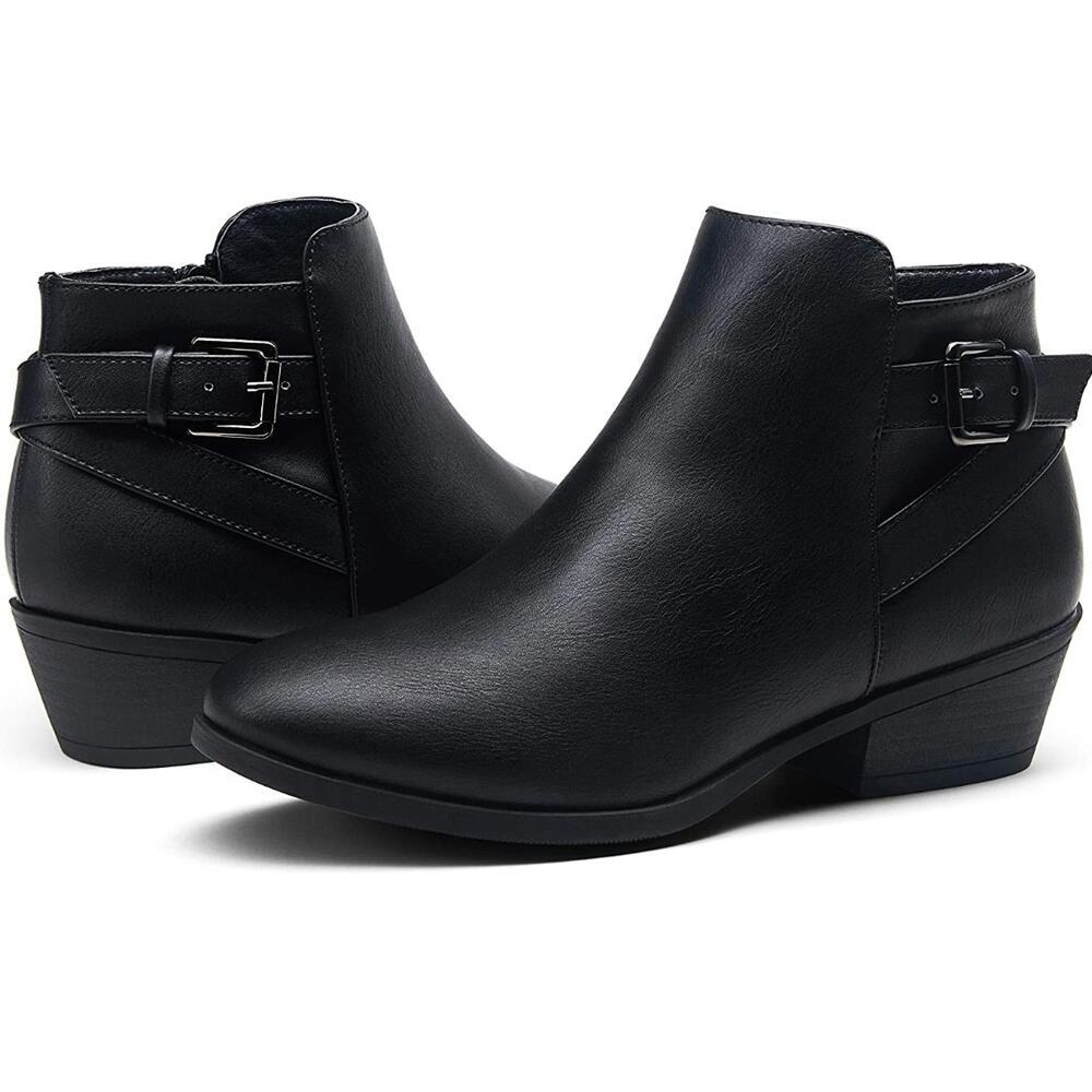 Vepose Women's Ankle Boots Low Heel Western Black Booties Size 9